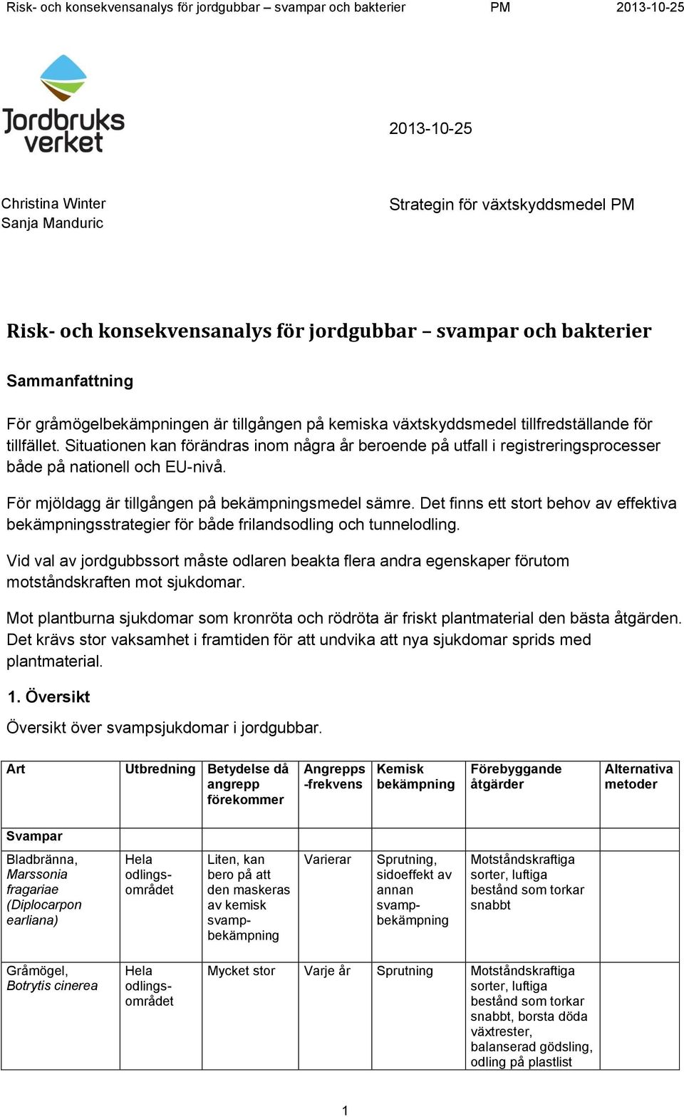 För mjöldagg är tillgåen på bekämpnismedel sämre. Det finns ett stort behov av effektiva bekämpnisstrategier för både frilandsodli och tunnelodli.