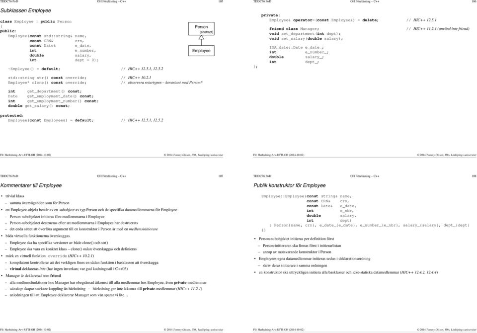 2.1 * clone() const override; // observera returtypen kovariant med * get_department() const; Date get_employment_date() const; get_employment_number() const; get_salary() const; (const &) = default;