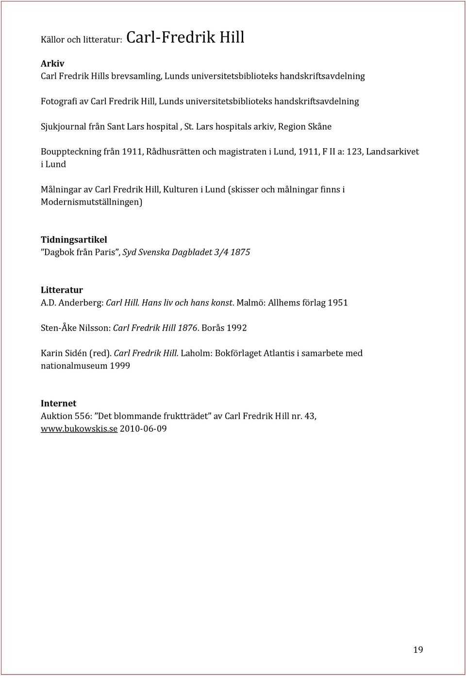 Lars hospitals arkiv, Region Skåne Bouppteckning från 1911, Rådhusrätten och magistraten i Lund, 1911, F II a: 123, Landsarkivet i Lund Målningar av Carl Fredrik Hill, Kulturen i Lund (skisser och