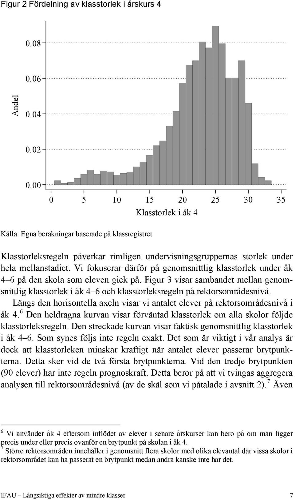 Vi fokuserar därför på genomsnittlig klasstorlek under åk 4 6 på den skola som eleven gick på.