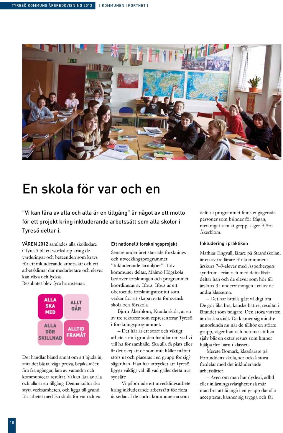 VÅREN 2012 samlades alla skolledare i Tyresö till en workshop kring de värderingar och beteenden som krävs för ett inkluderande arbetssätt och ett arbetsklimat där medarbetare och elever kan växa och