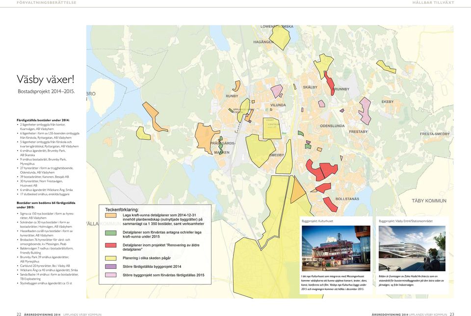 från förskola och kvartersgårdslokal, Ryttargatan, AB Väsbyhem 6 småhus äganderätt, Brunnby Park, AB Skanska 9 småhus bostadsrätt, Brunnby Park, Myresjöhus 27 hyresrätter i form av trygghetsboende,