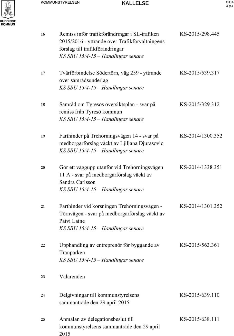 317 18 Samråd om Tyresös översiktsplan - svar på remiss från Tyresö kommun KS SBU 15/4-15 Handlingar senare KS-2015/329.