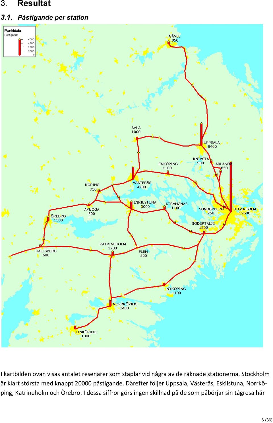 av de räknade stationerna. Stockholm är klart största med knappt 20000 påstigande.