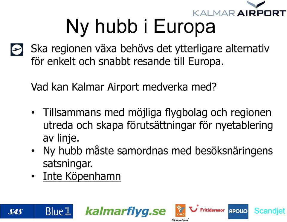 Tillsammans med möjliga flygbolag och regionen utreda och skapa förutsättningar