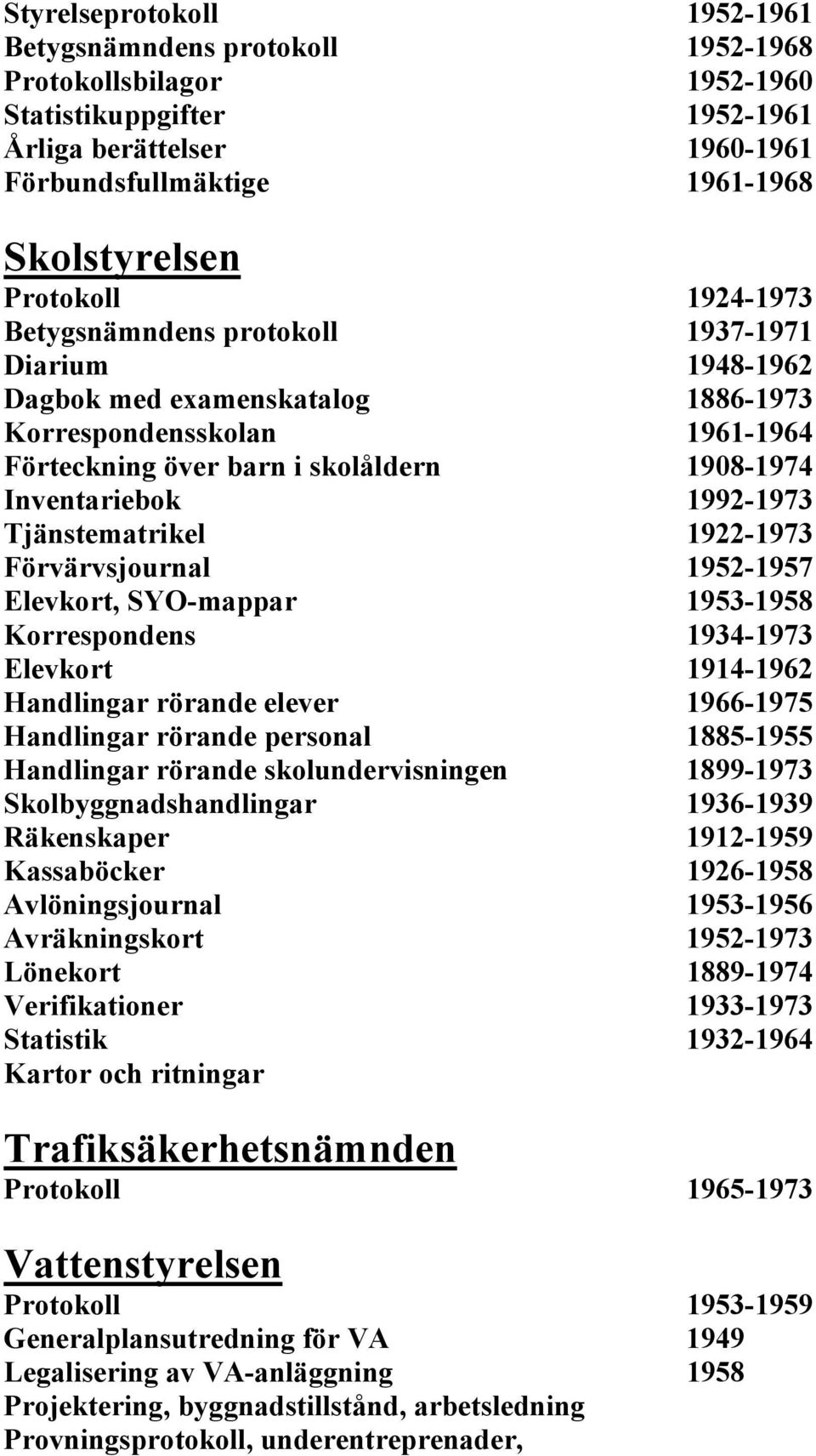 1992-1973 Tjänstematrikel 1922-1973 Förvärvsjournal 1952-1957 Elevkort, SYO-mappar 1953-1958 Korrespondens 1934-1973 Elevkort 1914-1962 Handlingar rörande elever 1966-1975 Handlingar rörande personal