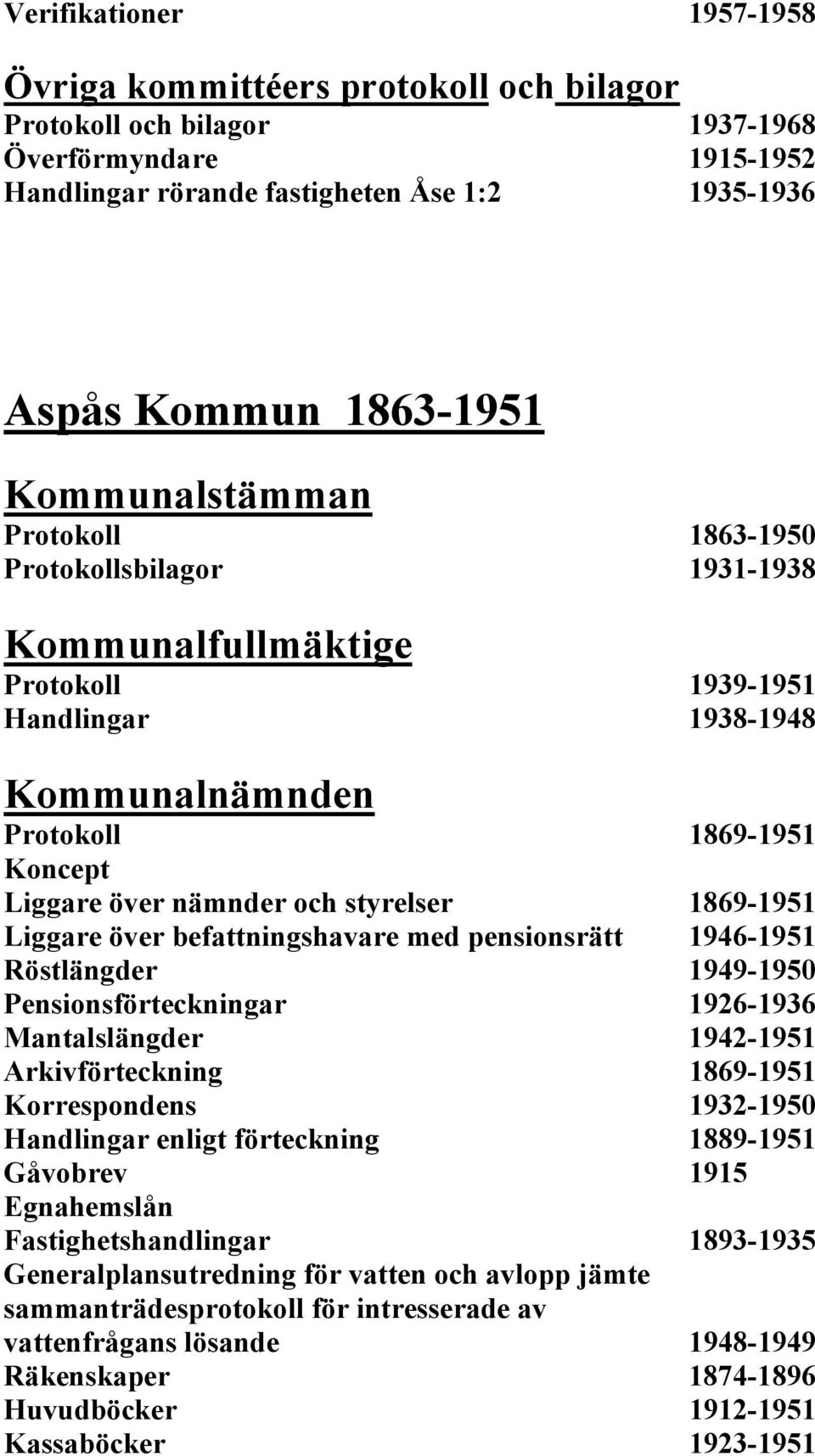 styrelser 1869-1951 Liggare över befattningshavare med pensionsrätt 1946-1951 Röstlängder 1949-1950 Pensionsförteckningar 1926-1936 Mantalslängder 1942-1951 Arkivförteckning 1869-1951 Korrespondens