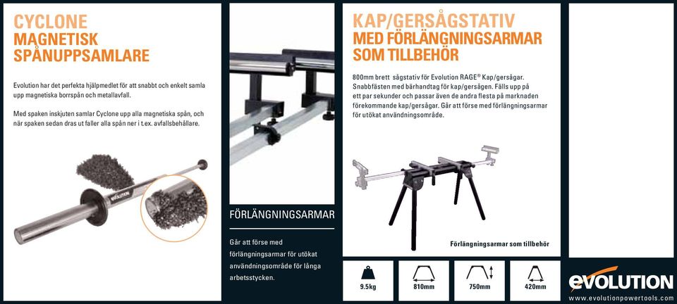 KAP/GERSÅGSTATIV ED FÖRLÄNGNINGSARAR SO TILLBEHÖR 800mm brett sågstativ för Evolution Rage Kap/gersågar. Snabbfästen med bärhandtag för kap/gersågen.