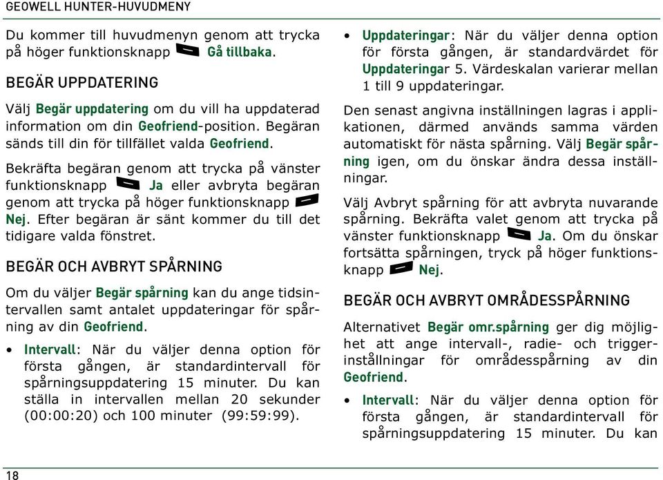 Bekräfta begäran genom att trycka på vänster funktionsknapp. Ja eller avbryta begäran genom att trycka på höger funktionsknapp - Nej. Efter begäran är sänt kommer du till det tidigare valda fönstret.