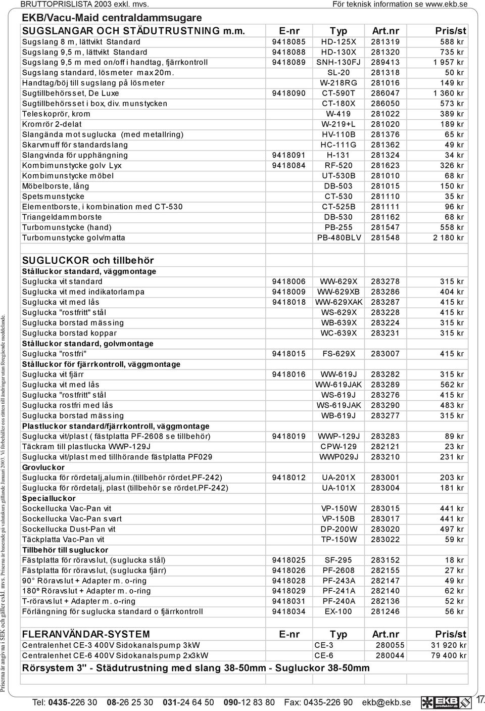 SNH-130FJ 289413 1 957 kr Sugslang standard, lösmeter max 20m.