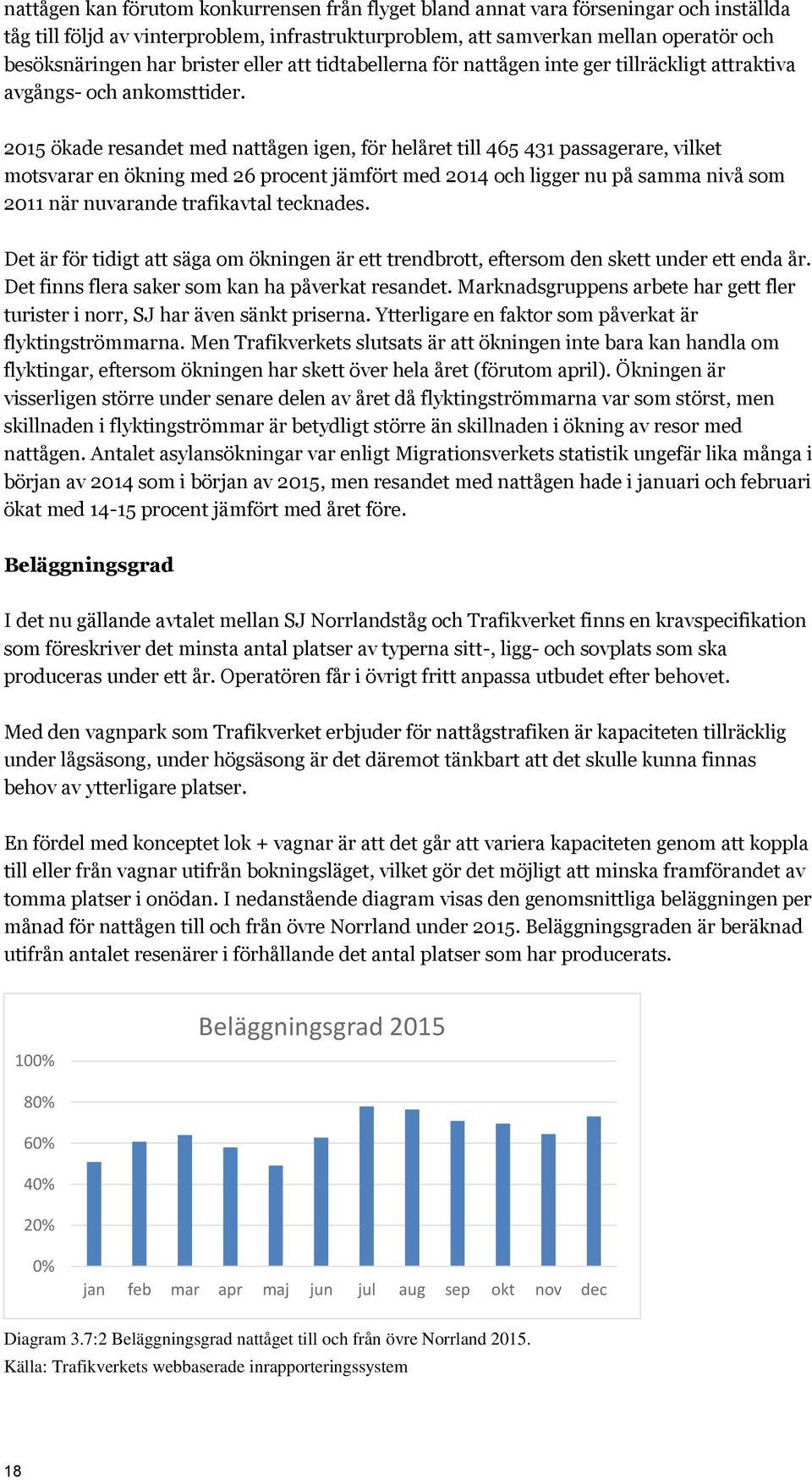 2015 ökade resandet med nattågen igen, för helåret till 465 431 passagerare, vilket motsvarar en ökning med 26 procent jämfört med 2014 och ligger nu på samma nivå som 2011 när nuvarande trafikavtal