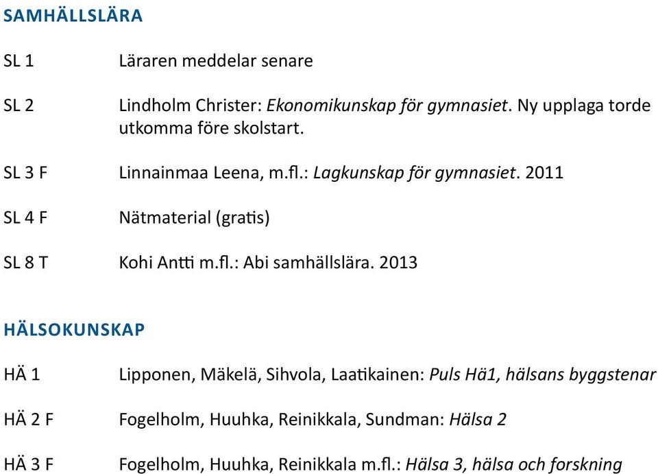 2011 SL 4 F Nätmaterial (gra^s) SL 8 T Kohi Anf m.fl.: Abi samhällslära.