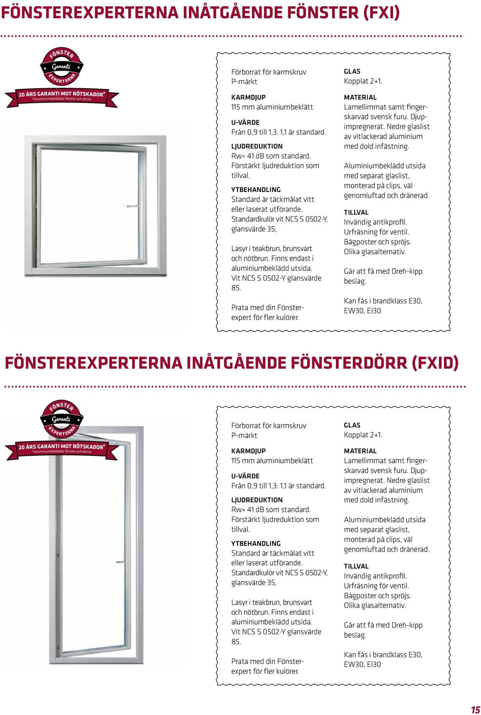 Finns endast i aluminiumbeklädd utsida. Vit NCS S 0502-Y glansvärde 85. Prata med din Fönsterexpert för fler kulörer. GLAS Kopplat 2+1. MATERIAL Lamellimmat samt fingerskarvad svensk furu.