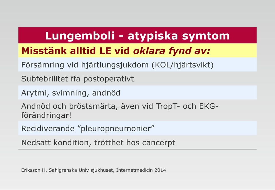 Andnöd och bröstsmärta, även vid TropT- och EKGförändringar!