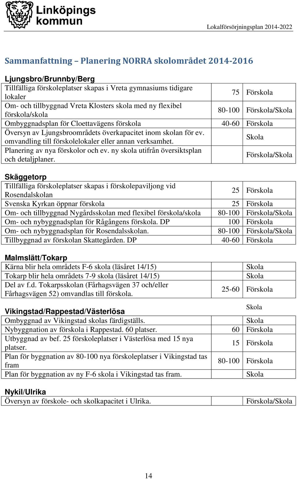 Planering av nya förskolor och ev. ny skola utifrån översiktsplan och detaljplaner.