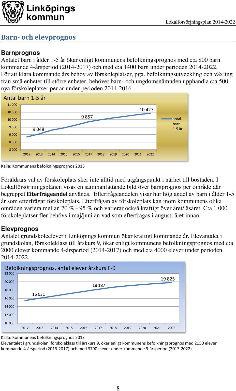 befolkningsutveckling och växling från små enheter till större enheter, behöver barn- och ungdomsnämnden upphandla c:a 500 nya förskoleplatser per år under perioden 2014-2016.