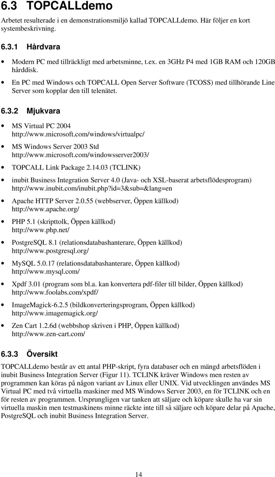 microsoft.com/windows/virtualpc/ MS Windows Server 2003 Std http://www.microsoft.com/windowsserver2003/ TOPCALL Link Package 2.14.03 (TCLINK) inubit Business Integration Server 4.