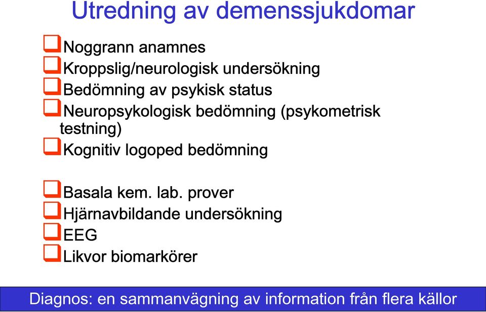 testning) Kognitiv logoped bedömning Basala kem. lab.