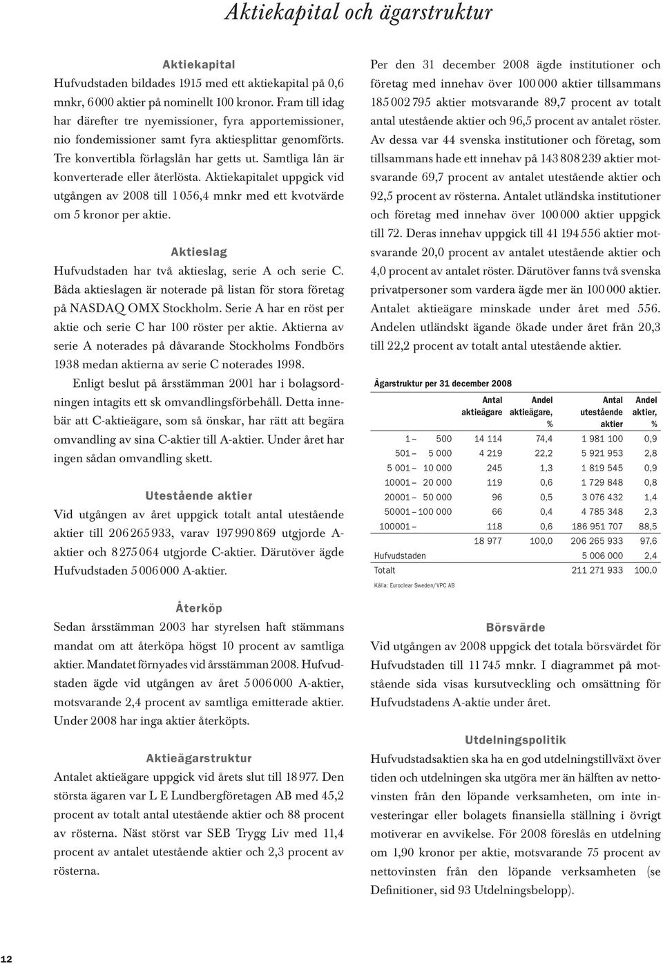 Samtliga lån är konverterade eller återlösta. Aktiekapitalet uppgick vid utgången av 2008 till 1 056,4 mnkr med ett kvotvärde om 5 kronor per aktie.