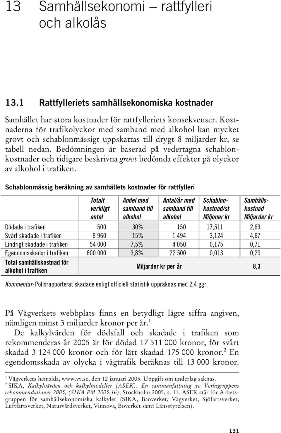 Bedömningen är baserad på vedertagna schablonkostnader och tidigare beskrivna grovt bedömda effekter på olyckor av alkohol i trafiken.