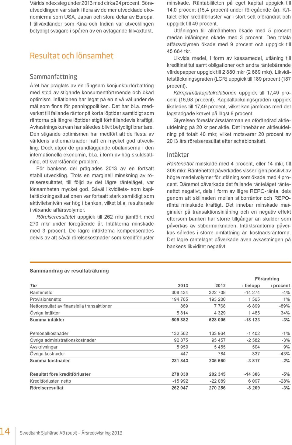 Resultat och lönsamhet Sammanfattning Året har präglats av en långsam konjunkturförbättring med stöd av stigande konsumentförtroende och ökad optimism.