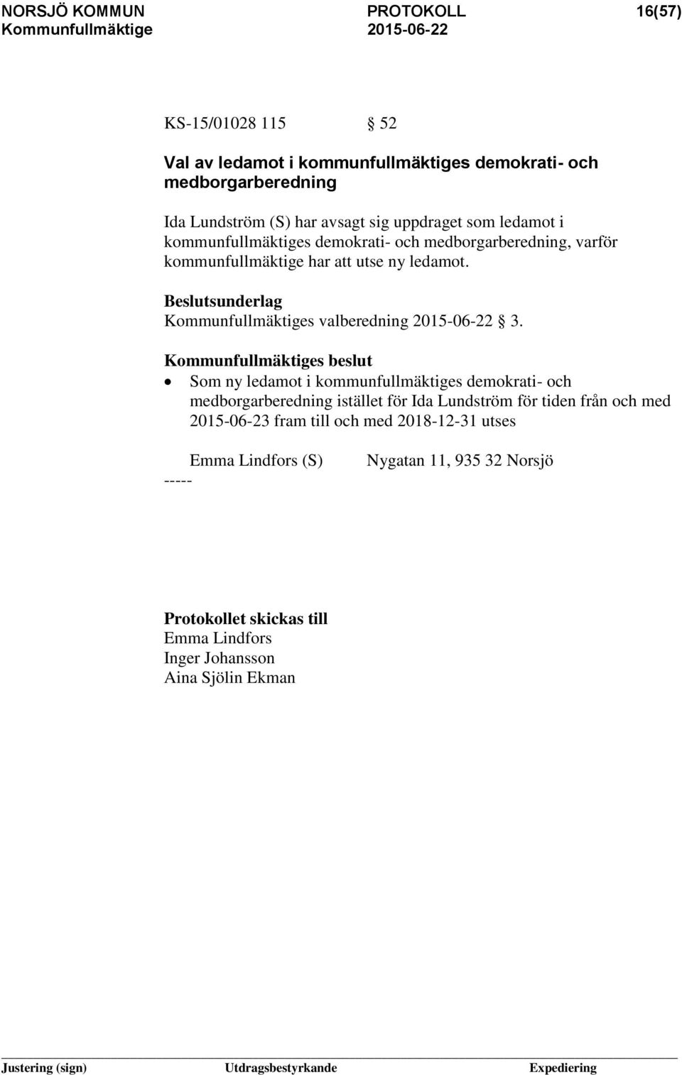 Kommunfullmäktiges valberedning 2015-06-22 3.