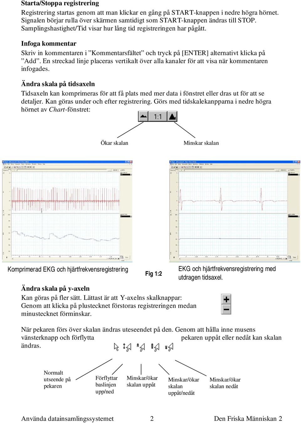 En streckad linje placeras vertikalt över alla kanaler för att visa när kommentaren infogades.