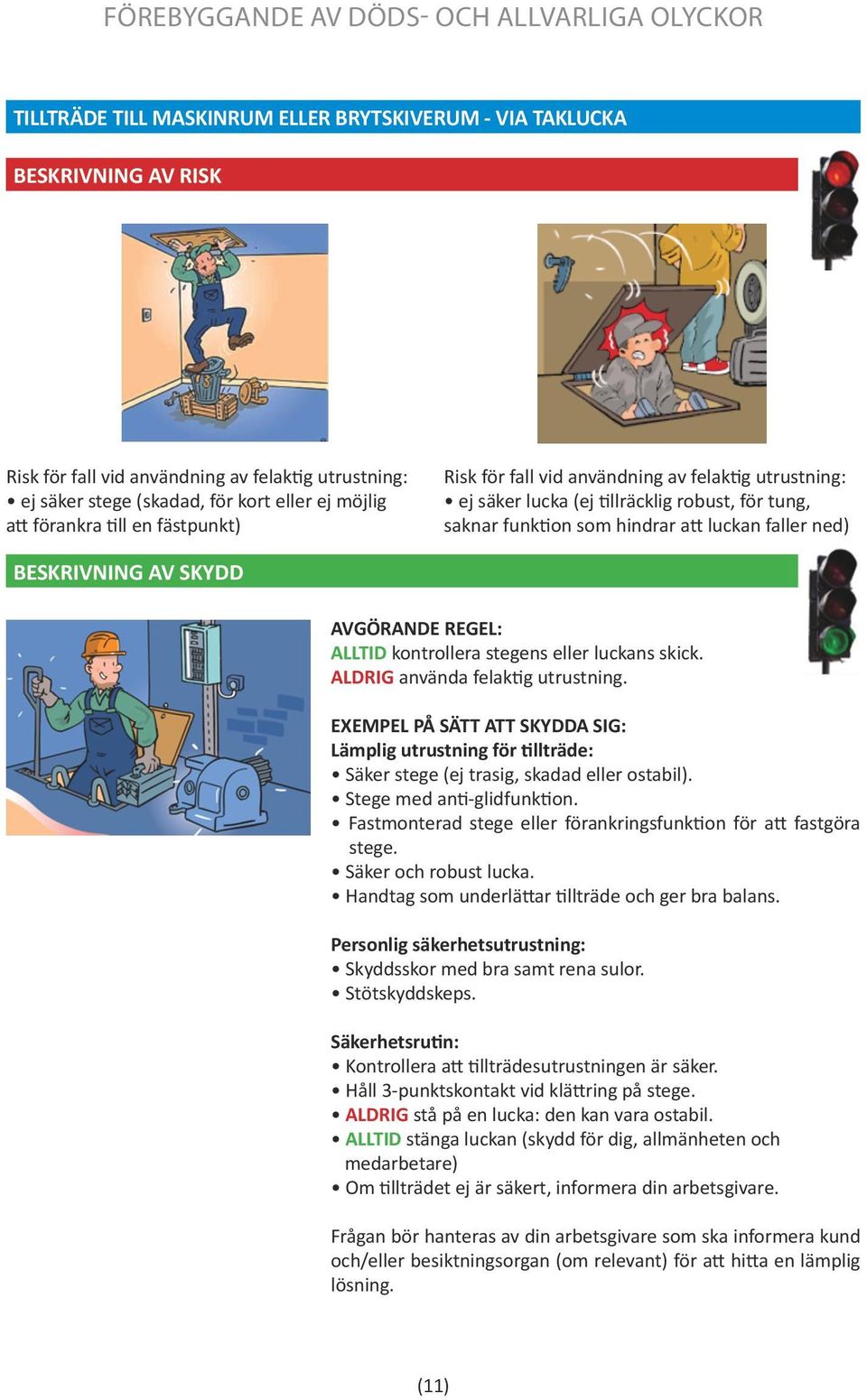 ALDRIG använda felaktig utrustning. Lämplig utrustning för tillträde: Säker stege (ej trasig, skadad eller ostabil). Stege med anti-glidfunktion.
