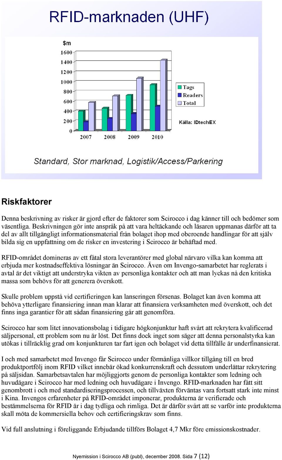 sig en uppfattning om de risker en investering i Scirocco är behäftad med.