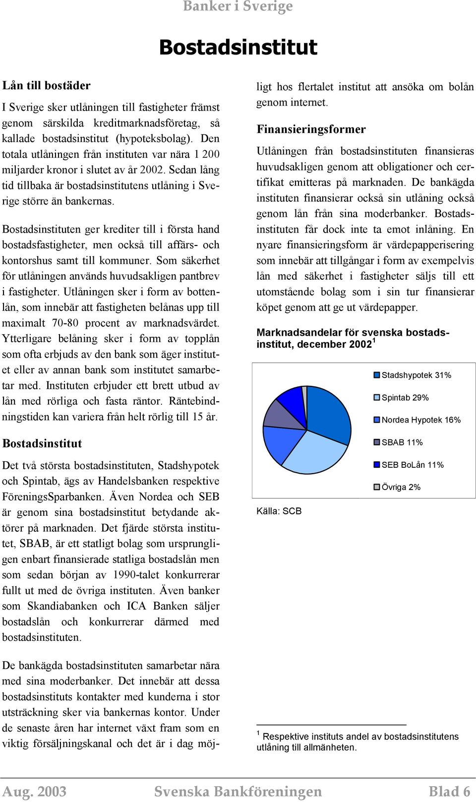 Bostadsinstituten ger krediter till i första hand bostadsfastigheter, men också till affärs- och kontorshus samt till kommuner.