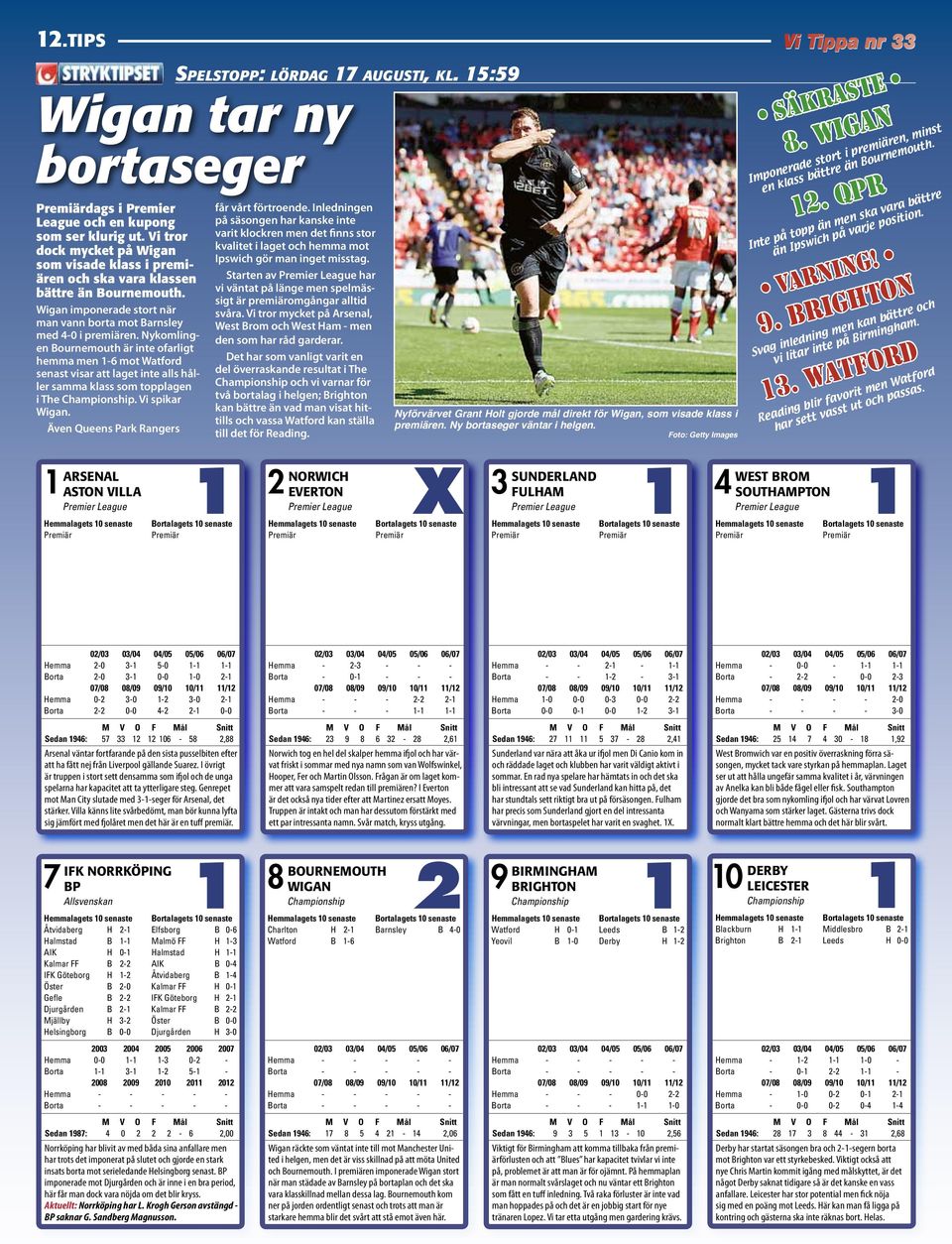 Nykomlingen Bournemouth är inte ofarligt hemma men mot Watford senast visar att laget inte alls håller samma klass som topplagen i The. Vi spikar Wigan.