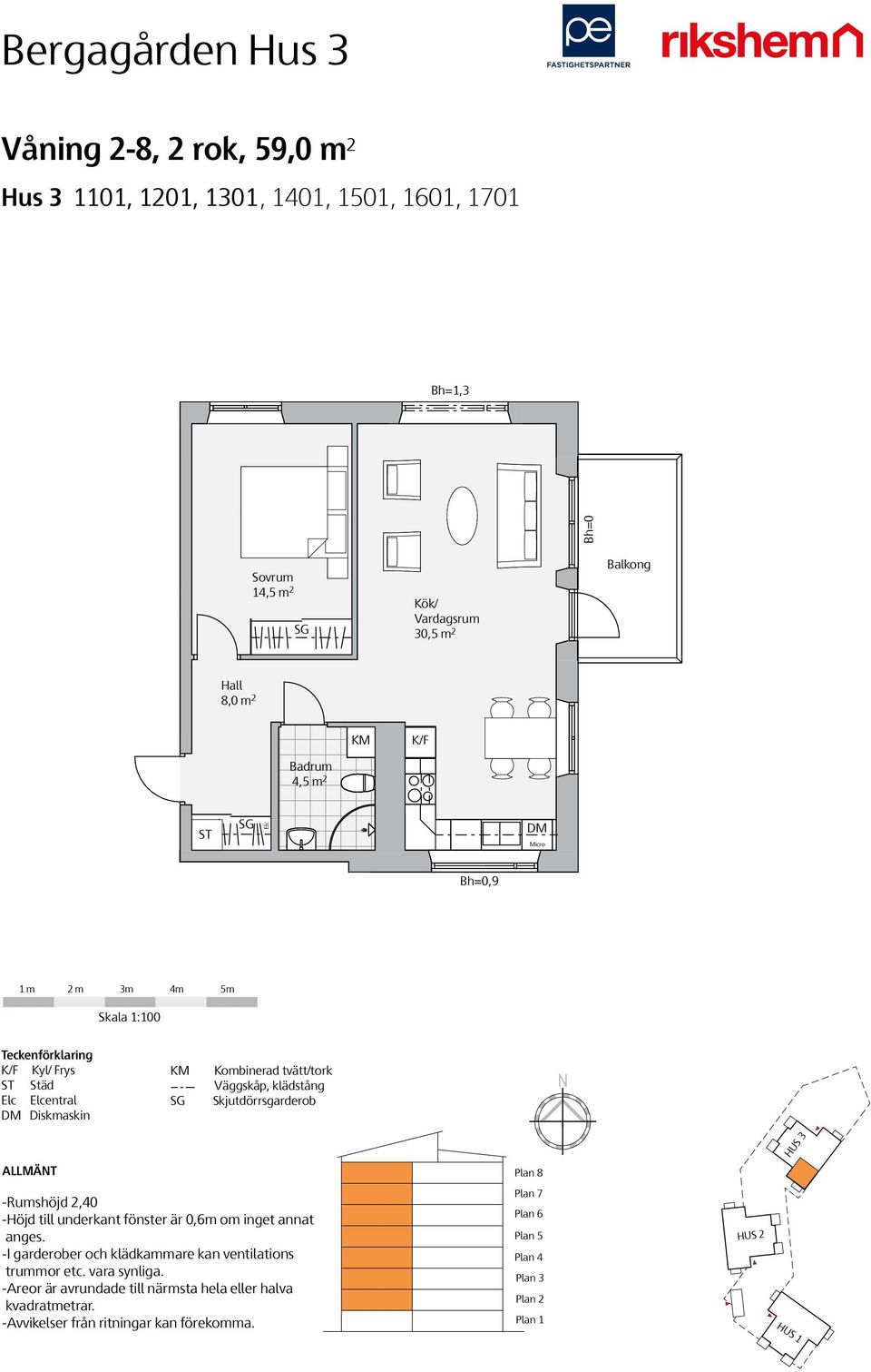 Bh=0 Sovrum 14,5 m 2 30,5 m 2 Balkong 8,0