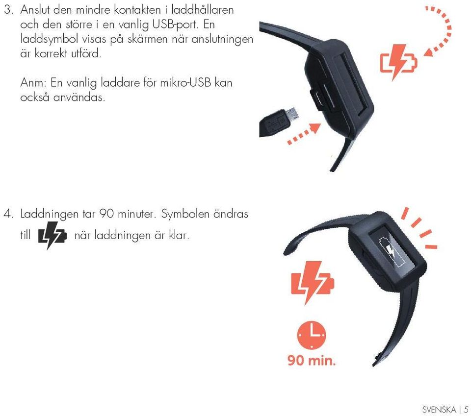 En laddsymbol visas på skärmen när anslutningen är korrekt utförd.
