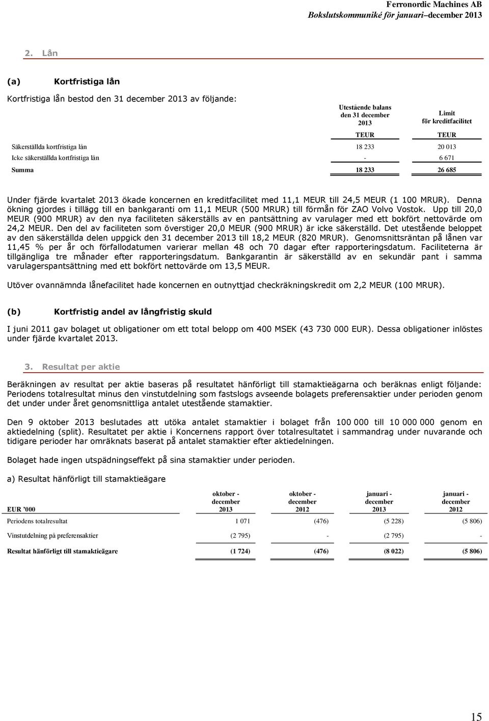 Denna ökning gjordes i tillägg till en bankgaranti om 11,1 MEUR (500 MRUR) till förmån för ZAO Volvo Vostok.