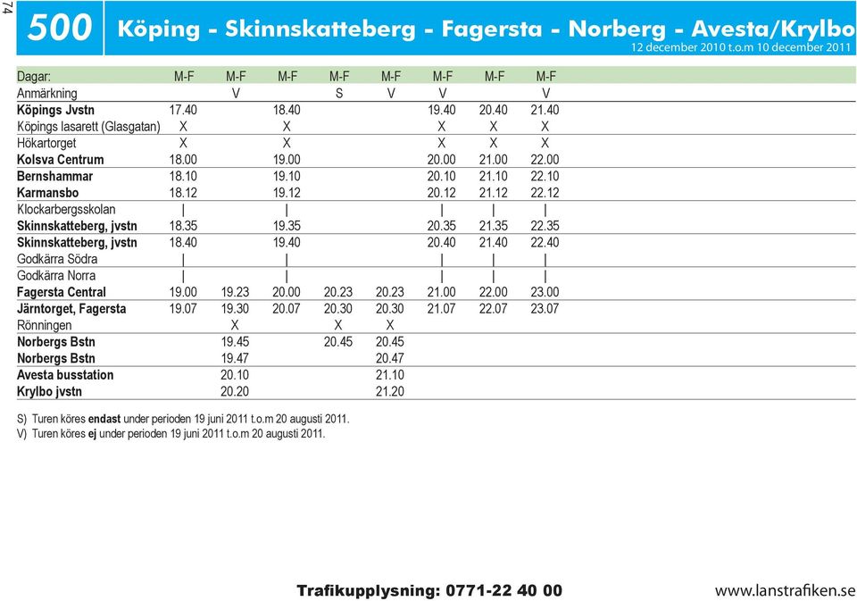 12 Klockarbergsskolan Skinnskatteberg, jvstn 18.35 19.35 20.35 21.35 22.35 Skinnskatteberg, jvstn 18.40 19.40 20.40 21.40 22.40 Godkärra Södra Godkärra Norra Fagersta Central 19.00 19.23 20.00 20.