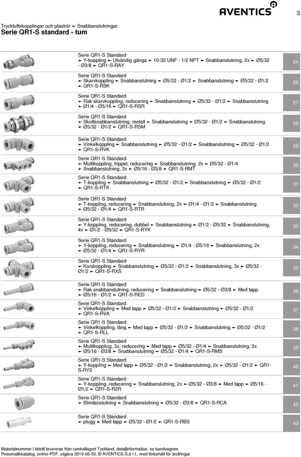 Vinkelkoppling Snabbanslutning Ø5/32 - Ø1/2 Snabbanslutning Ø5/32 - Ø1/2 QR1-S-RVK Multikoppling, trippel, reducering Snabbanslutning, 2x Ø5/32 - Ø1/4 Snabbanslutning, 3x Ø5/16 - Ø3/8 QR1-S-RMT