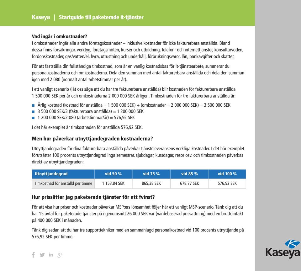 förbrukningsvaror, lån, bankavgifter och skatter. För att fastställa din fullständiga timkostnad, som är en vanlig kostnadsbas för it-tjänstearbete, summerar du personalkostnaderna och omkostnaderna.