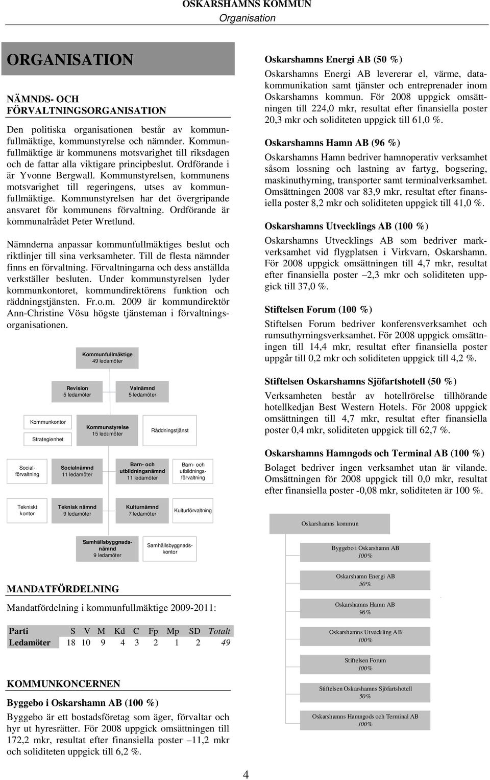 Kommunstyrelsen, kommunens motsvarighet till regeringens, utses av kommunfullmäktige. Kommunstyrelsen har det övergripande ansvaret för kommunens förvaltning.