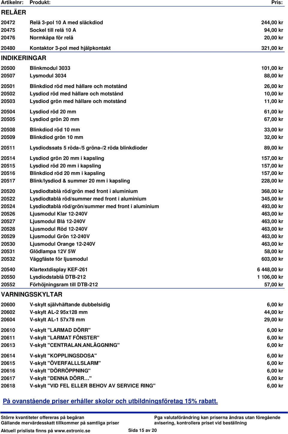 motstånd 11,00 kr 20504 Lysdiod röd 20 mm 61,00 kr 20505 Lysdiod grön 20 mm 67,00 kr 20508 Blinkdiod röd 10 mm 33,00 kr 20509 Blinkdiod grön 10 mm 32,00 kr 20511 Lysdiodssats 5 röda-/5 gröna-/2 röda