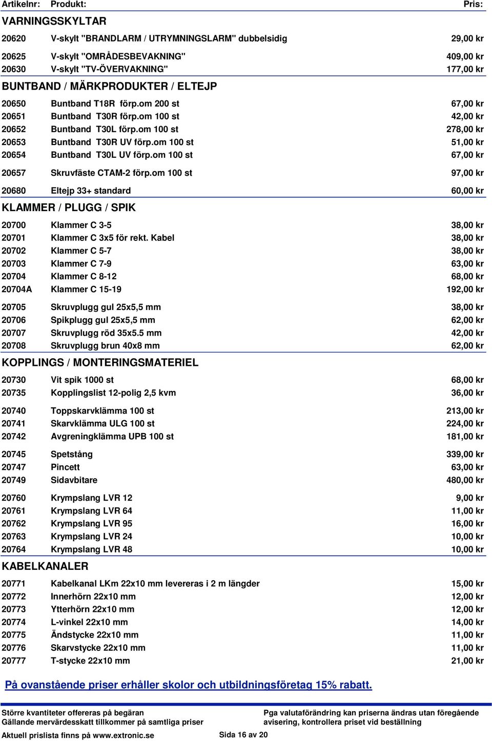 om 100 st 51,00 kr 20654 Buntband T30L UV förp.om 100 st 67,00 kr 20657 Skruvfäste CTAM-2 förp.