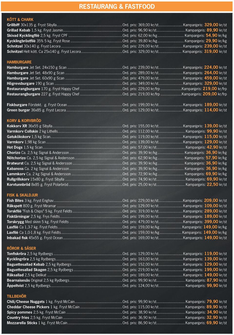 .. Kampanjpris: 29,90 kr/kg Schnitzel 30x140 g. Fryst Lecora...Ord. pris: 229,00 kr/st...kampanjpris: 239,00 kr/st Schnitzel Helt kött. Ca 25x140 g. Fryst Lecora...Ord. pris: 329,00 kr/st.