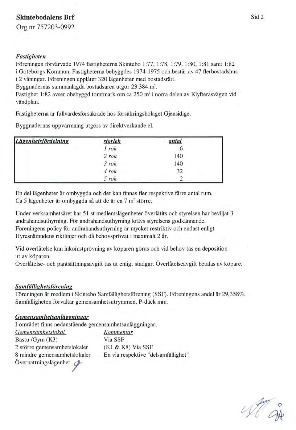 Fastighet 1:82 avser obebyggd tomtmark om ca 250 m2 i norra delen av Klyfteråsvägen vid vändplan. Fastigheterna är fullvärdesförsäkrade hos försäkringsbolaget Gjensidige.