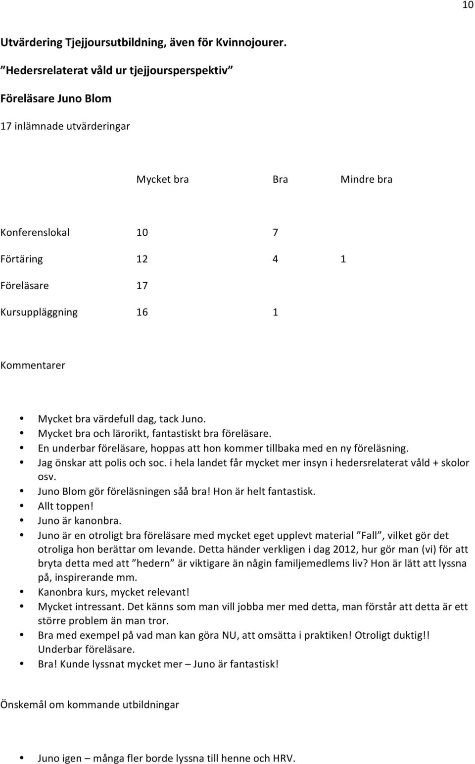 Kommentarer Mycket bra värdefull dag, tack Juno. Mycket bra och lärorikt, fantastiskt bra föreläsare. En underbar föreläsare, hoppas att hon kommer tillbaka med en ny föreläsning.