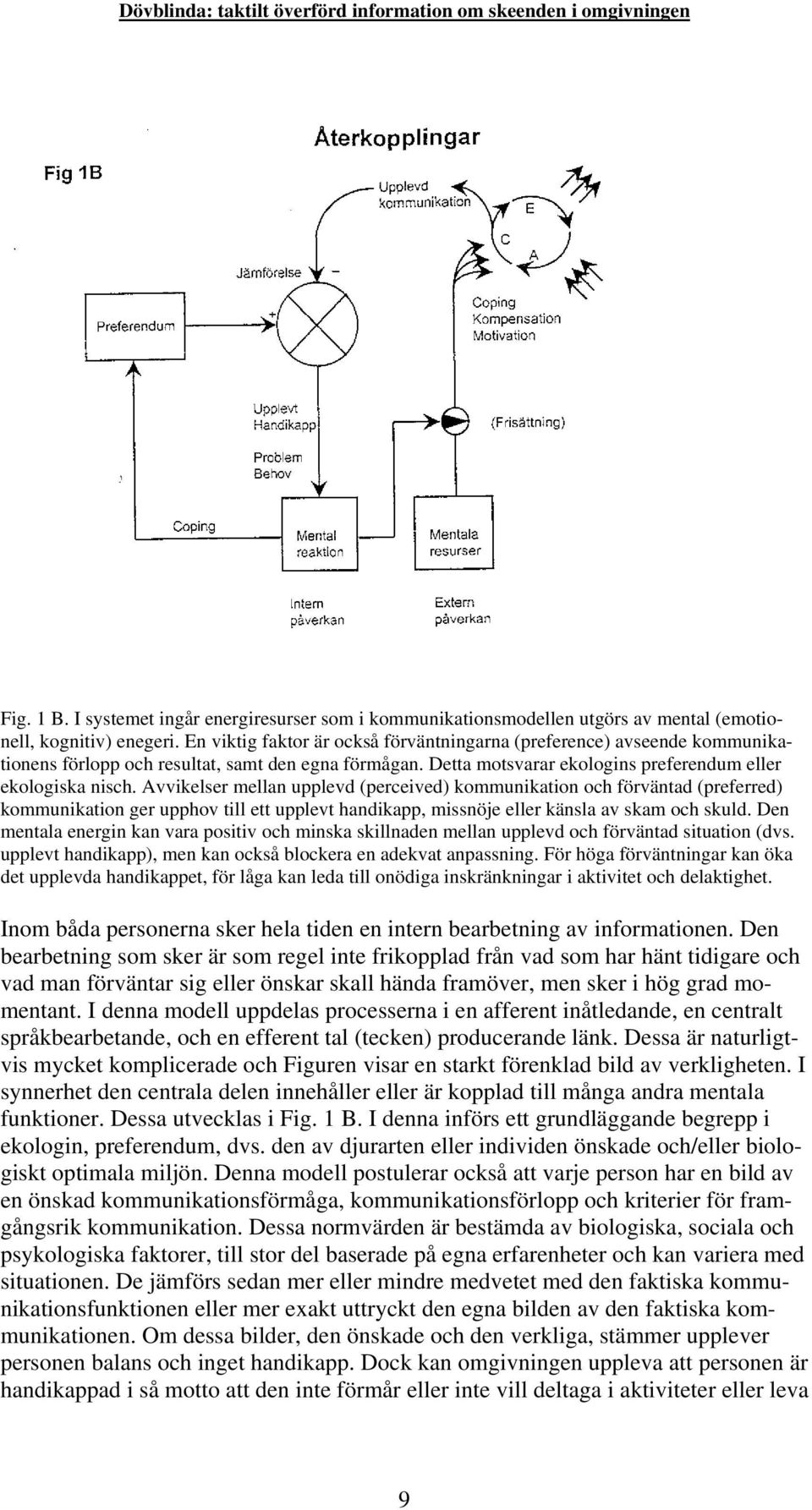 Avvikelser mellan upplevd (perceived) kommunikation och förväntad (preferred) kommunikation ger upphov till ett upplevt handikapp, missnöje eller känsla av skam och skuld.