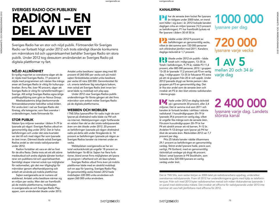 Under 2012 tog dessutom användandet av på digitala plattformar ny fart. Nöjd allmänhet En tydlig majoritet av svenskarna säger att de är nöjda med.