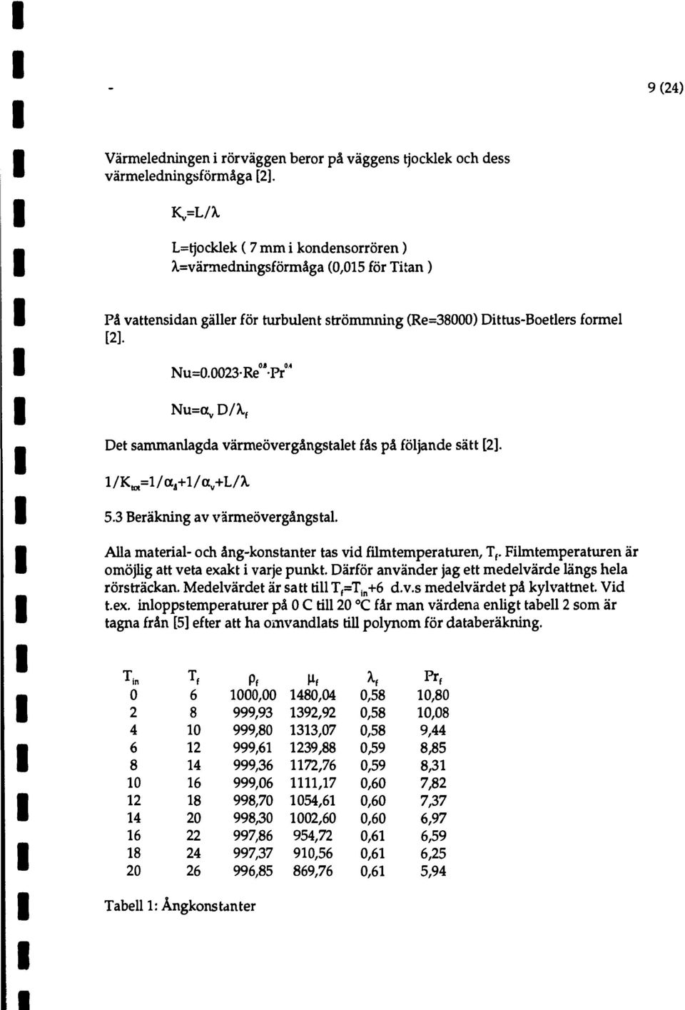 0023Re"Pr" Nu=a v D/X, Det sammanlagda värmeövergångstalet fäs på följande sätt [2]. 5.3 Beräkning av värmeövergångstal. Alla material- och ång-konstanter tas vid filmtemperaturen, T (.