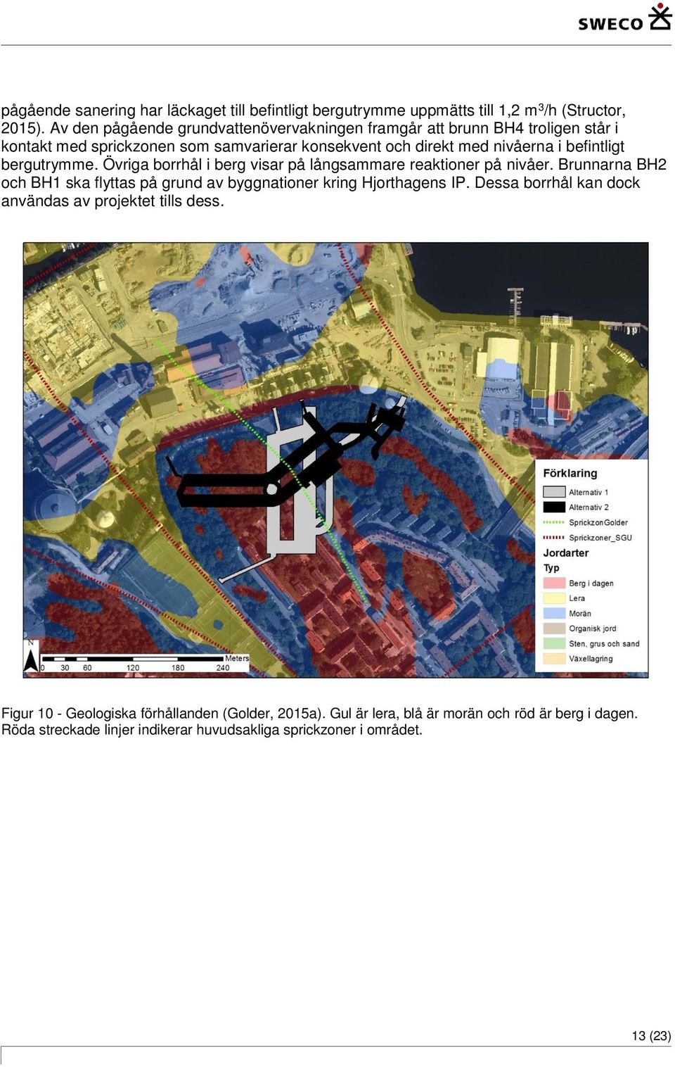 befintligt bergutrymme. Övriga borrhål i berg visar på långsammare reaktioner på nivåer.