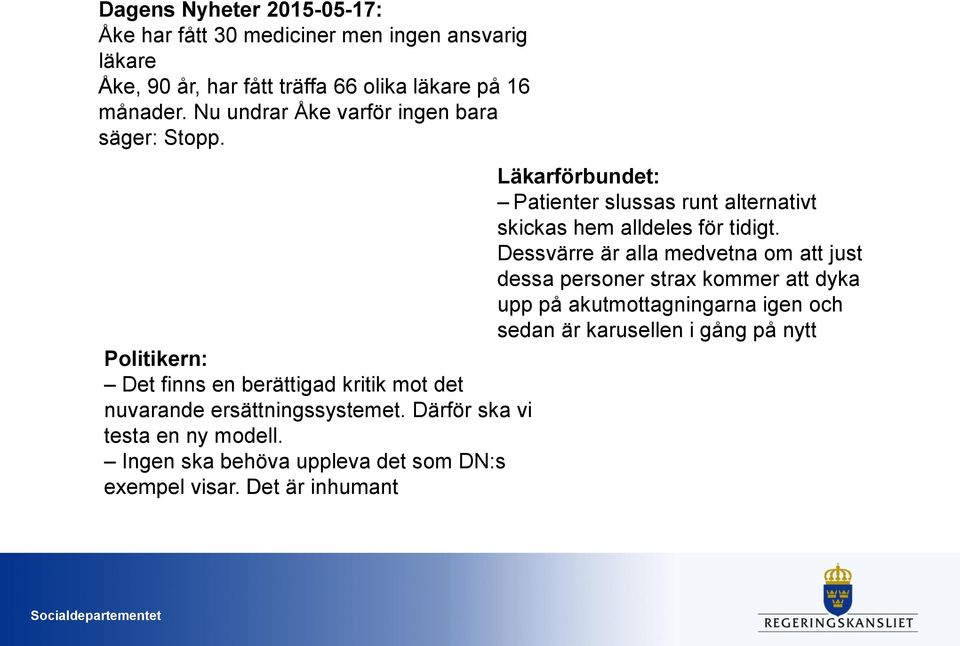 Dessvärre är alla medvetna om att just dessa personer strax kommer att dyka upp på akutmottagningarna igen och sedan är karusellen i gång på nytt