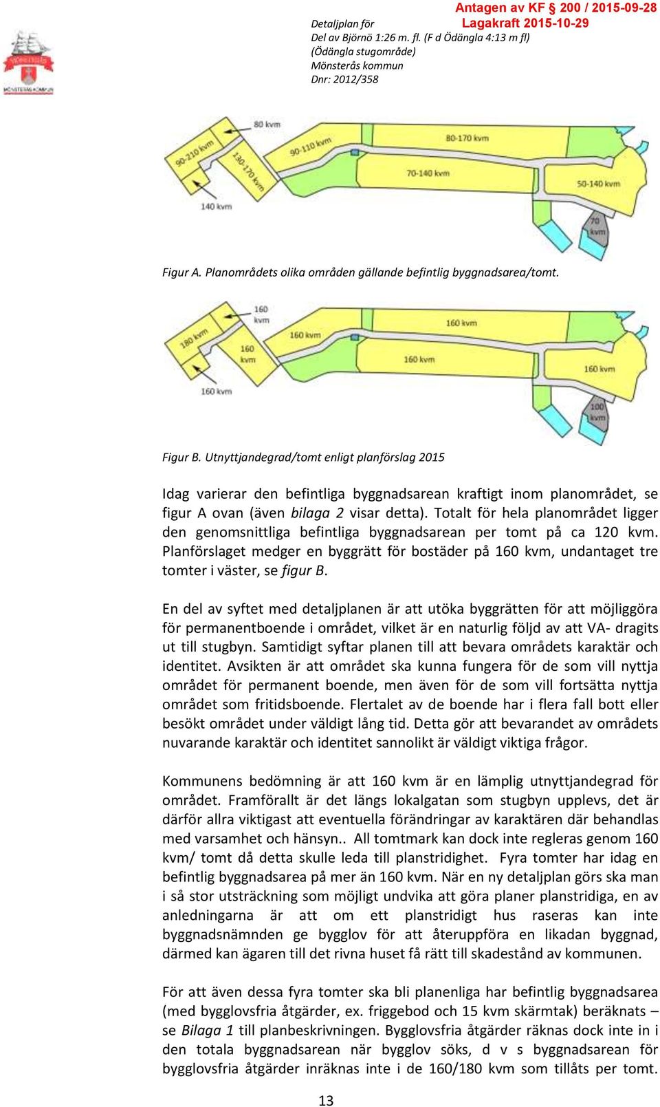 Totalt för hela planområdet ligger den genomsnittliga befintliga byggnadsarean per tomt på ca 120 kvm.