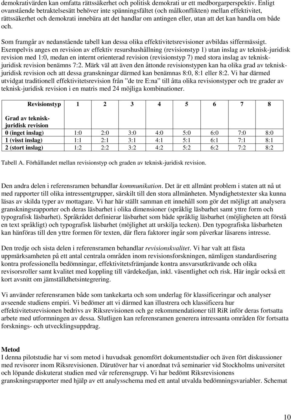 handla om både och. Som framgår av nedanstående tabell kan dessa olika effektivitetsrevisioner avbildas siffermässigt.